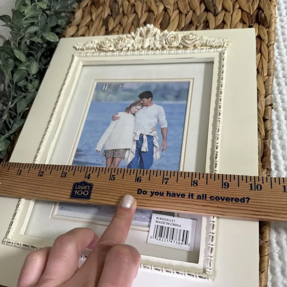 Melannco Ivory Ornate Picture Frame 8x10 5x7 Matted Floral Glass Frame NOS